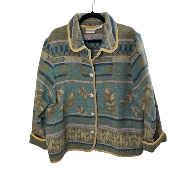 Vintage Jackets & Blazers - Vintage Aztec Wool Blend Southwestern Style Coldwater Creek Jacket Button Sz XL